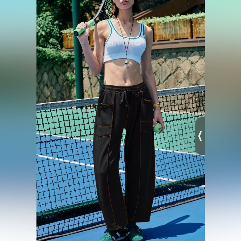 Black Track Pants with Orange Stitching